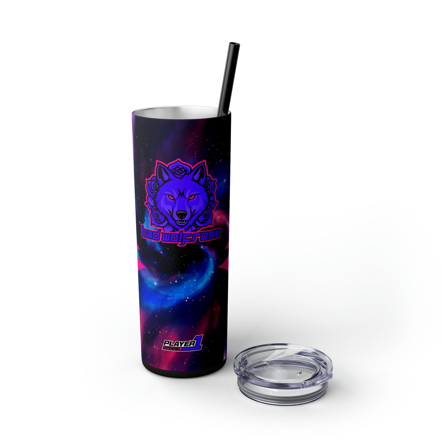 BadWolfRose Skinny Tumbler with Straw, 20oz