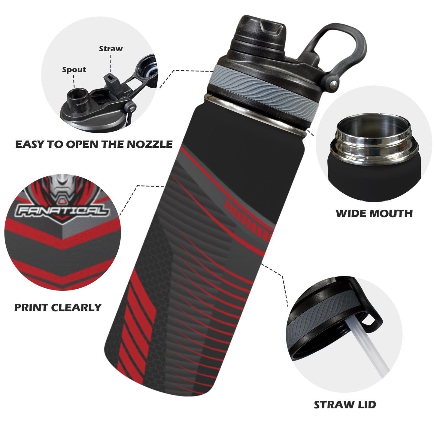 Fanatical Esports LVL Up Insulated Water Bottle with Dual-Use Lid (18oz)